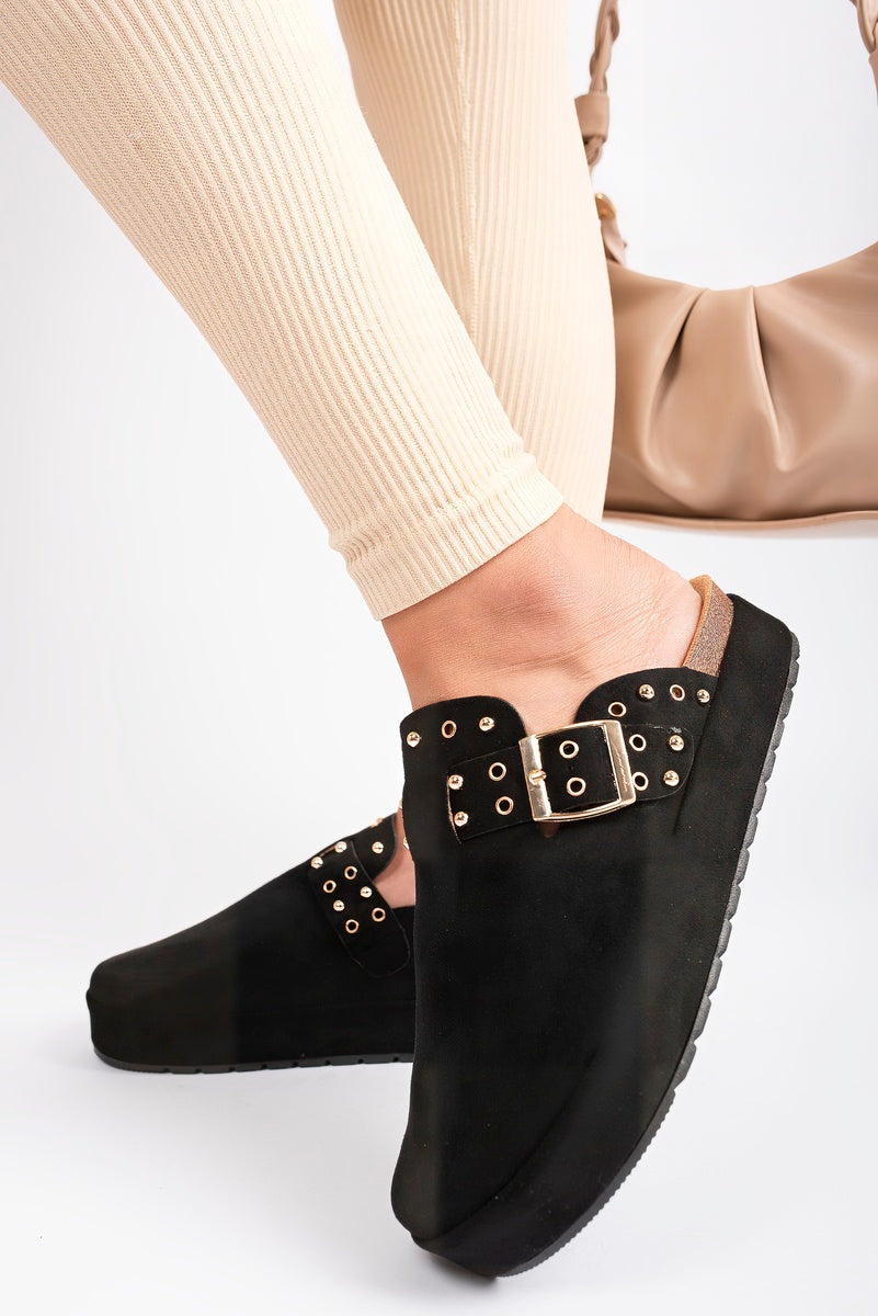 Studded Buckle Slip-On Sandals