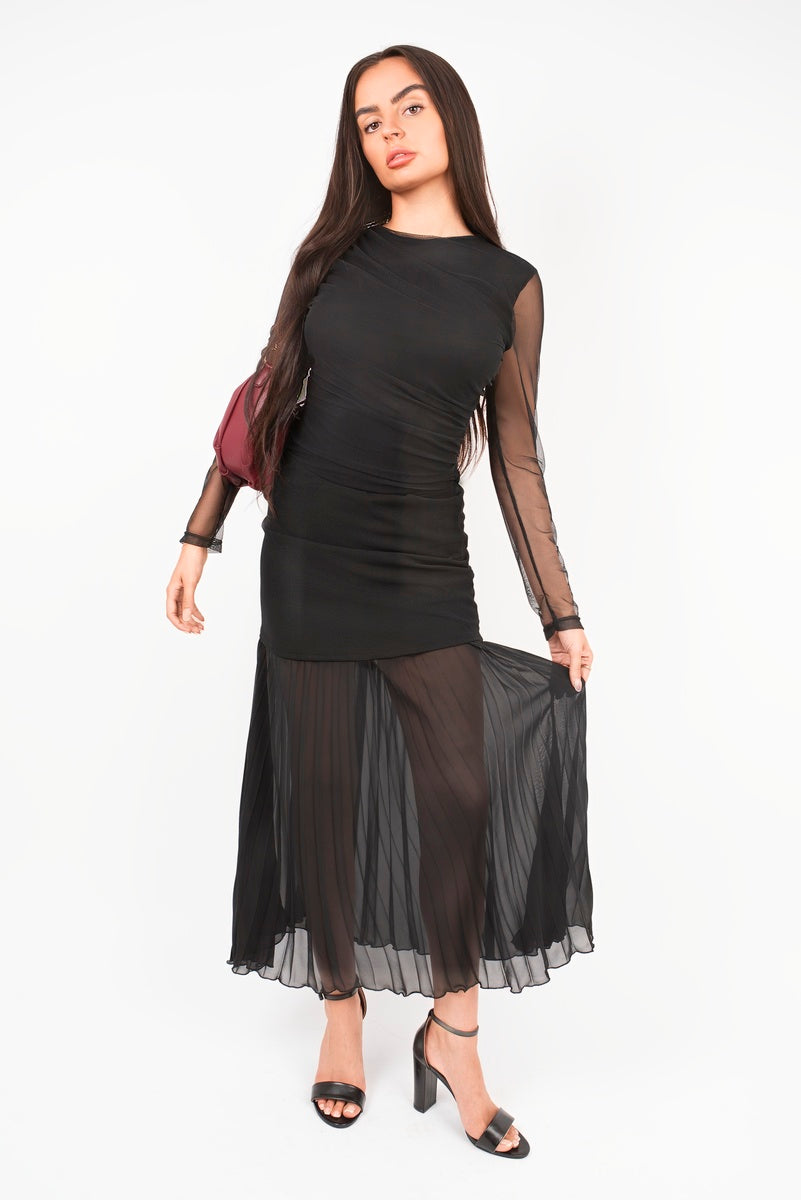 Mesh Long Sleeve Ruched Longline Top