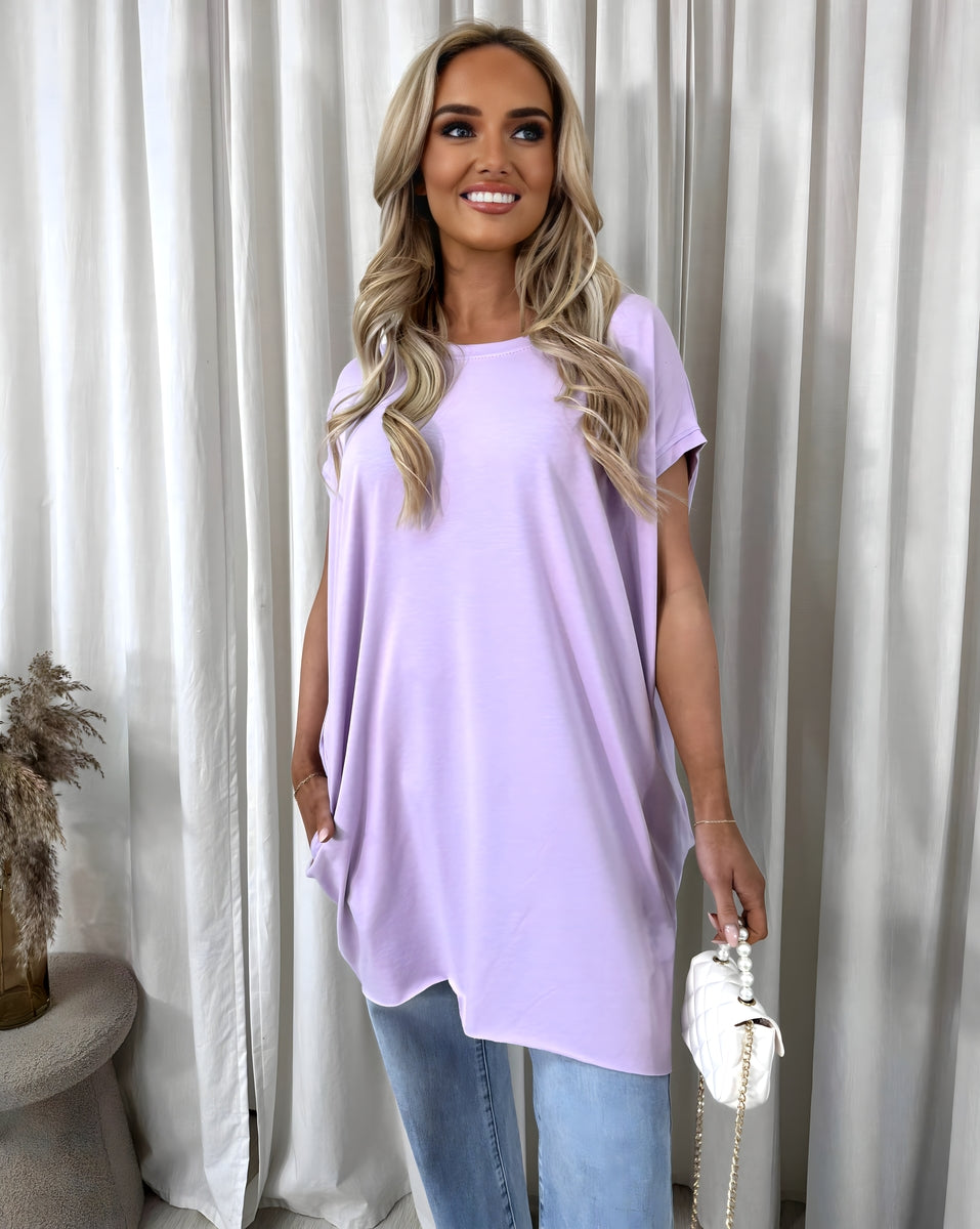 Round Neck with Side Pockets Oversized Top