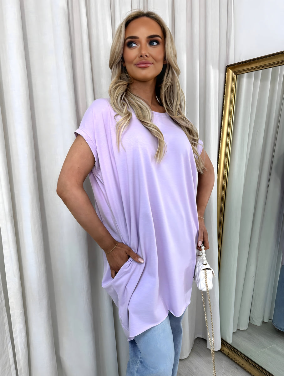 Round Neck with Side Pockets Oversized Top