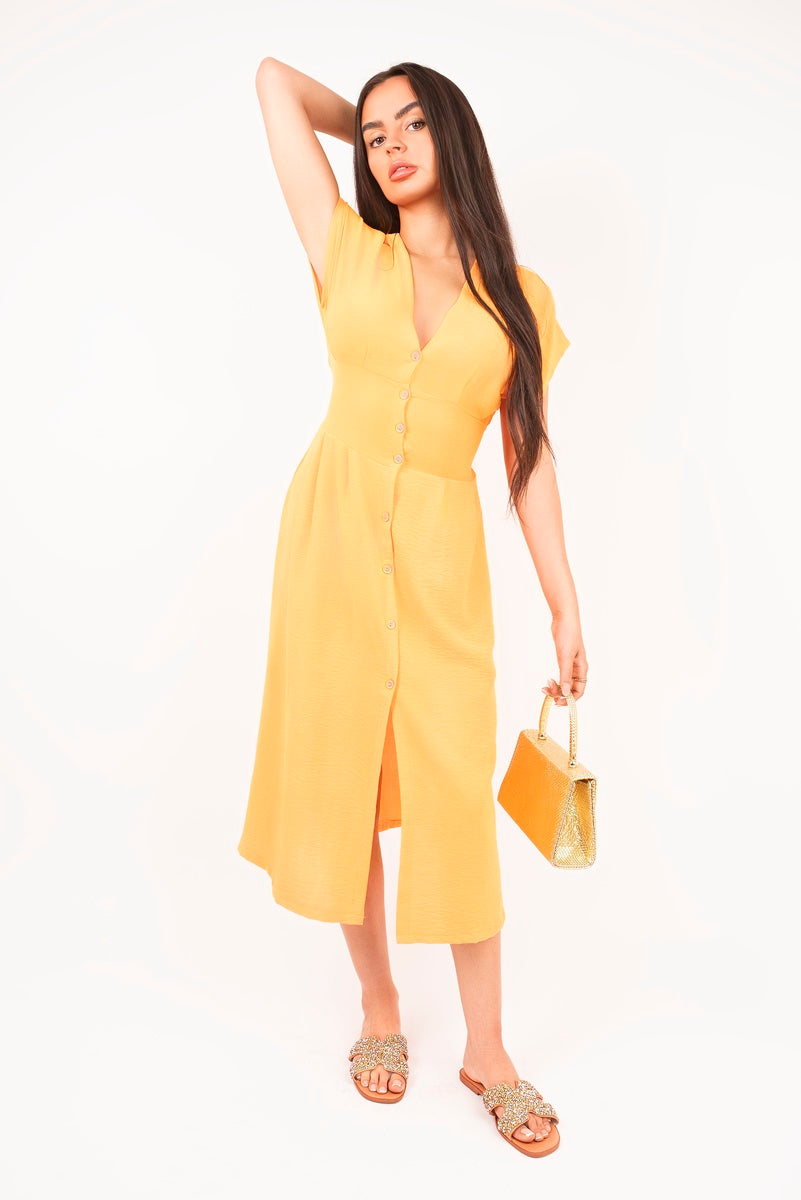 Button Down Cap Sleeve Midi Dress