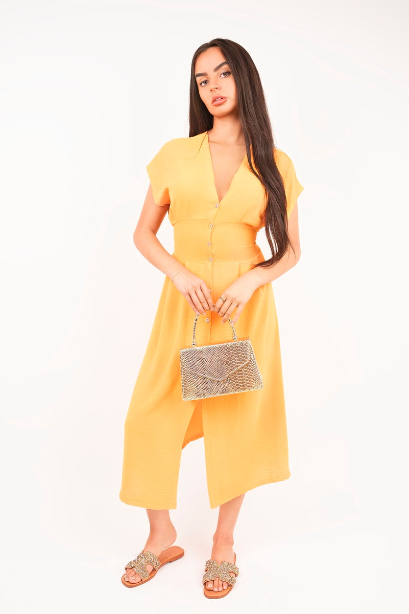 Button Down Cap Sleeve Midi Dress