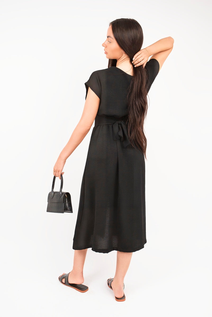 Button Down Cap Sleeve Midi Dress