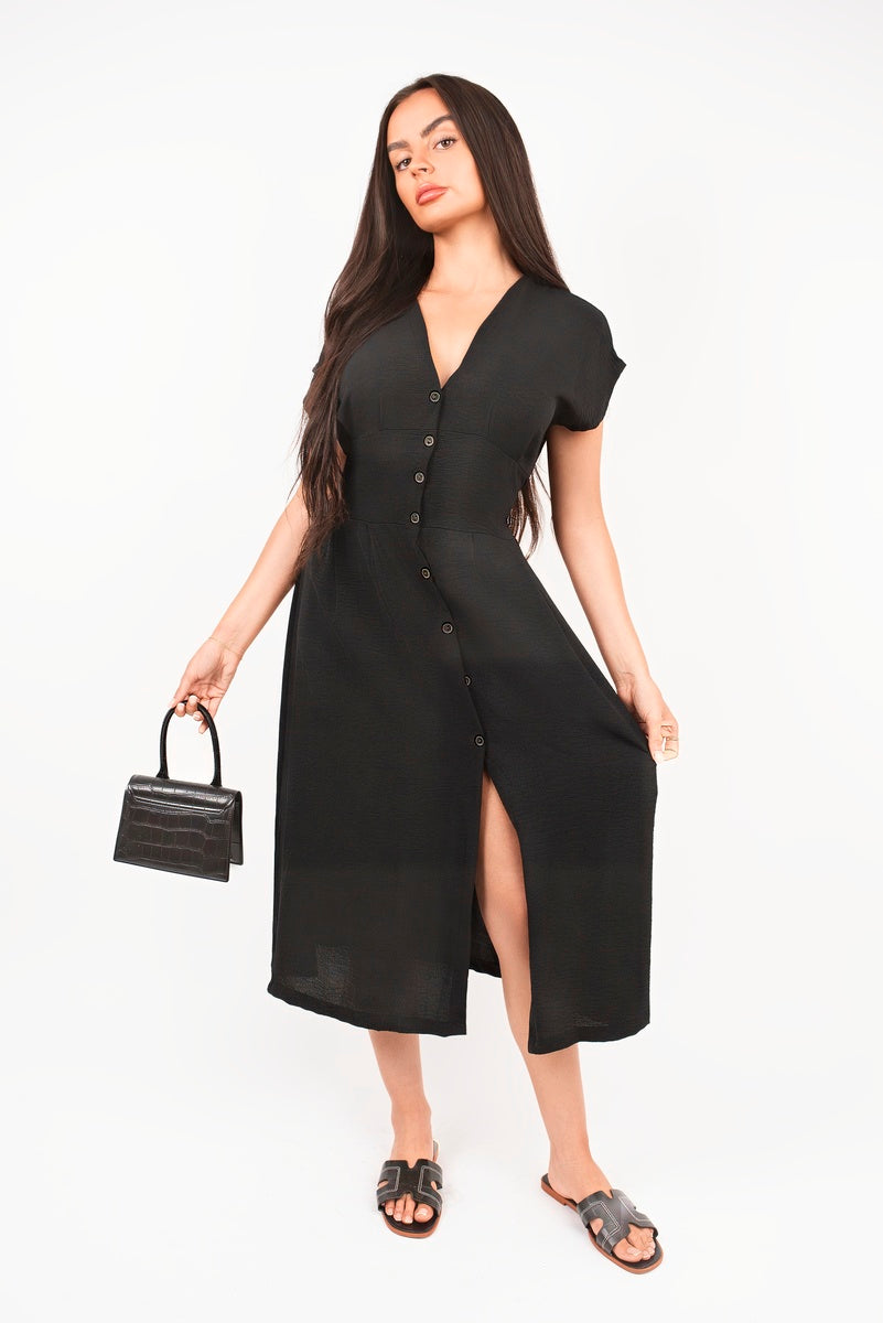 Button Down Cap Sleeve Midi Dress