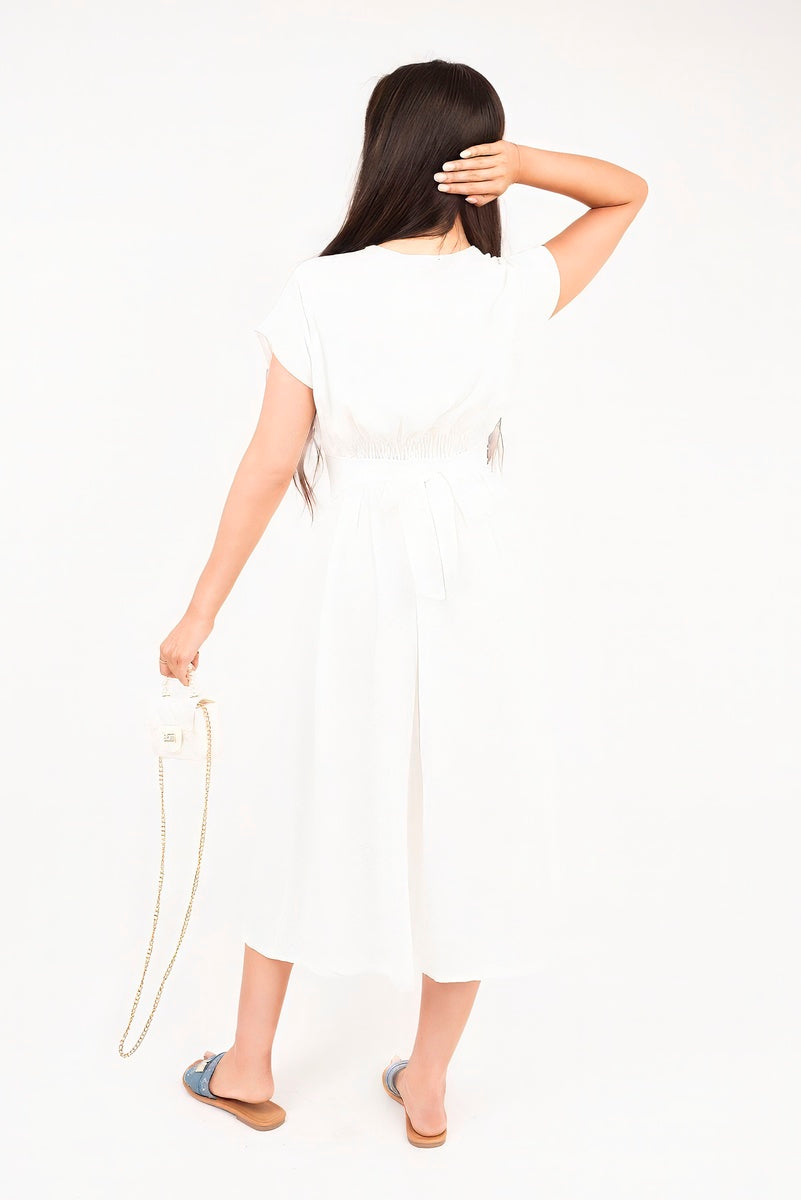 Button Down Cap Sleeve Midi Dress