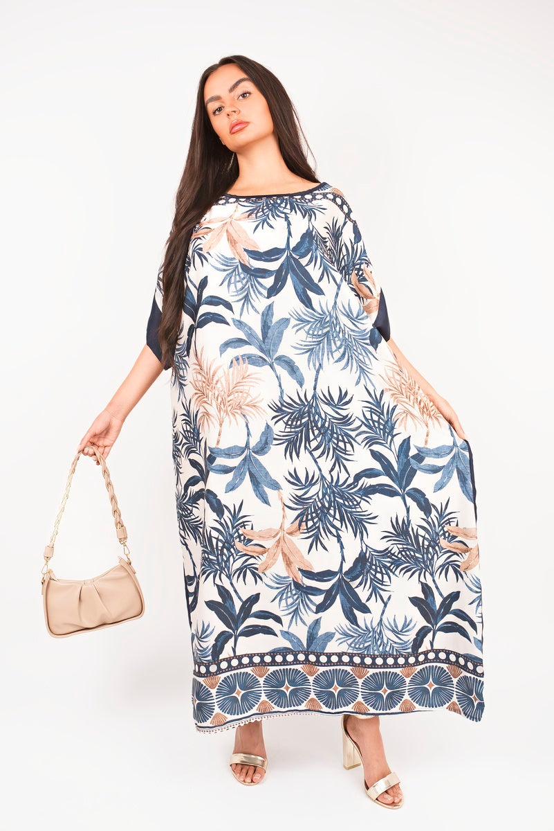Oversized Batwing Maxi Dress with Tropical Print