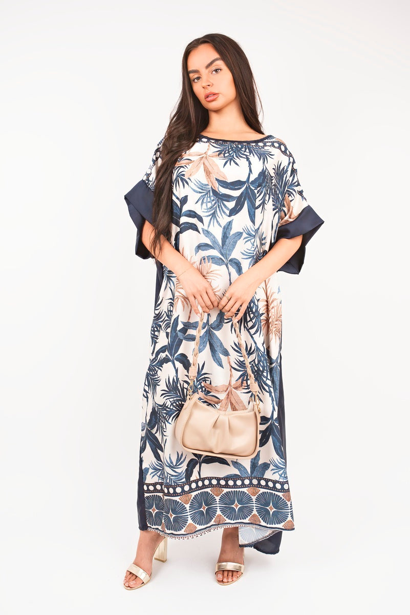 Oversized Batwing Maxi Dress with Tropical Print
