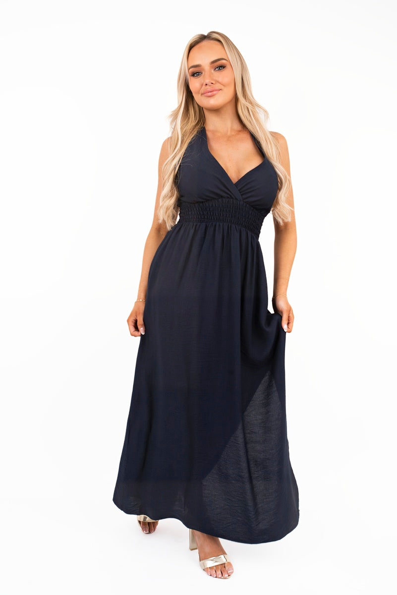 Cross Back Maxi Dress with Ruched Waist