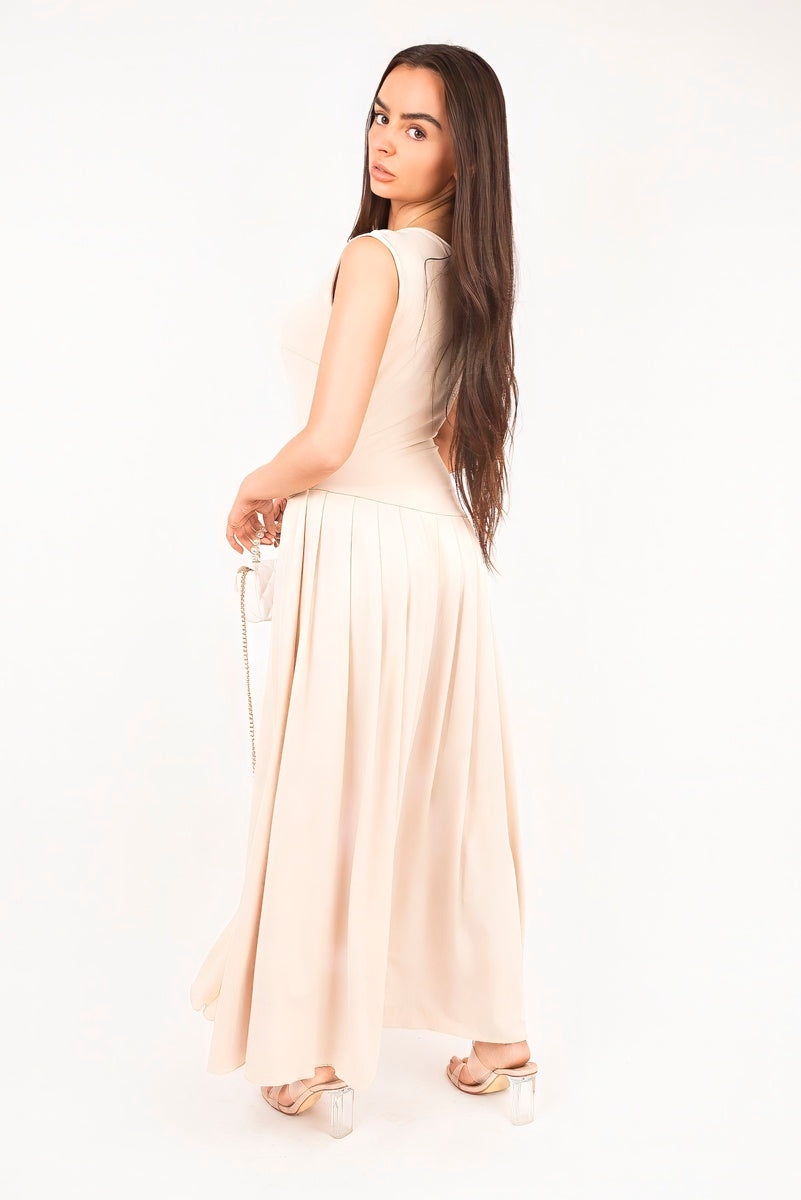 Short Sleeve Pleated Relaxed Maxi Dress
