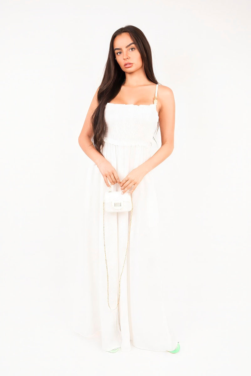 Shirred Bandeau Wide Leg Jumpsuit