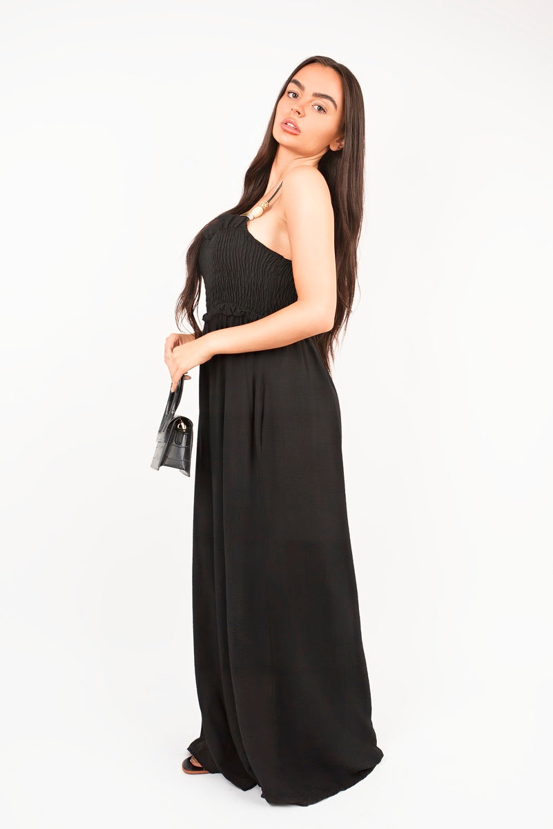 Shirred Bandeau Wide Leg Jumpsuit