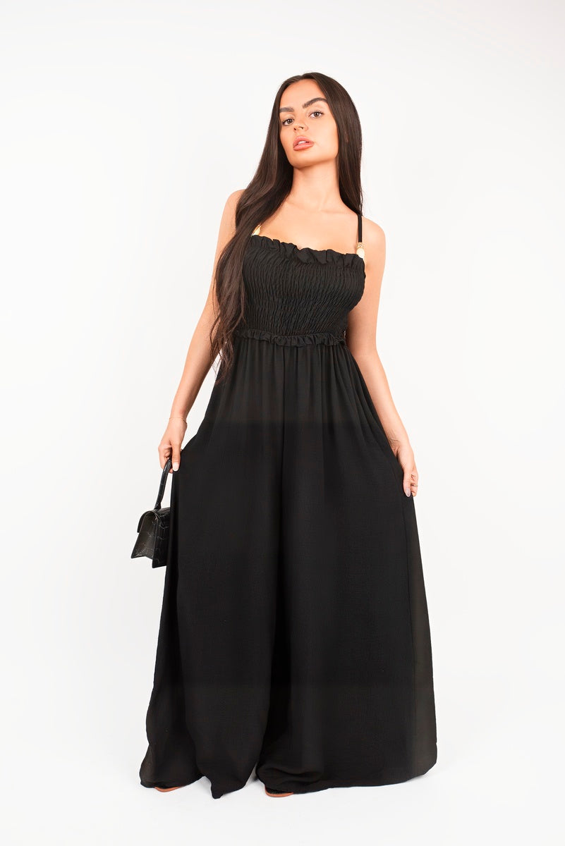 Shirred Bandeau Wide Leg Jumpsuit