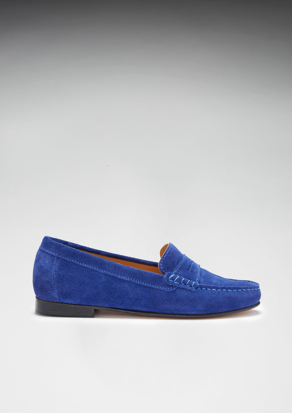 Women's Penny Loafers Leather Sole, ink blue suede-4