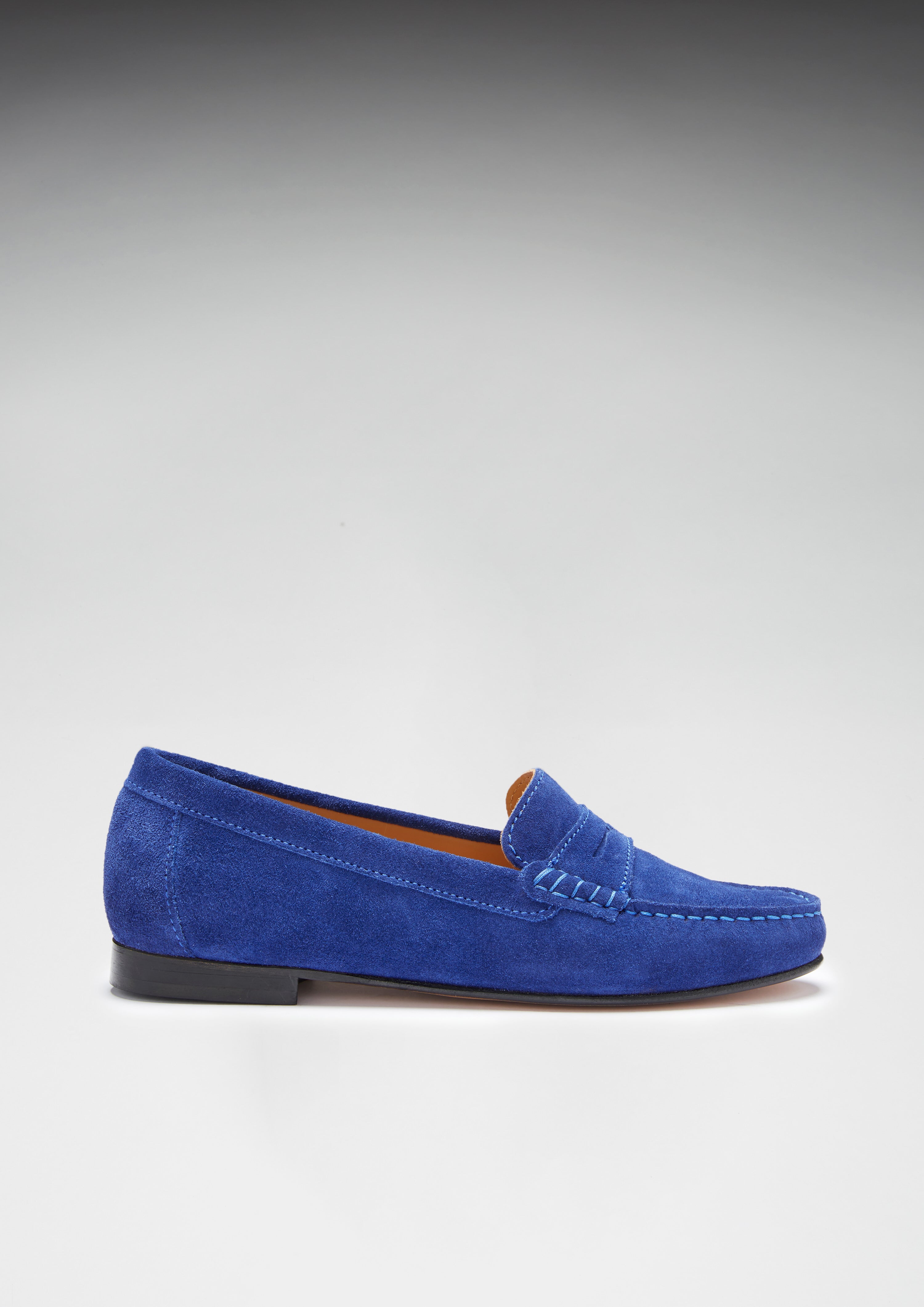 Women's Penny Loafers Leather Sole, ink blue suede-4